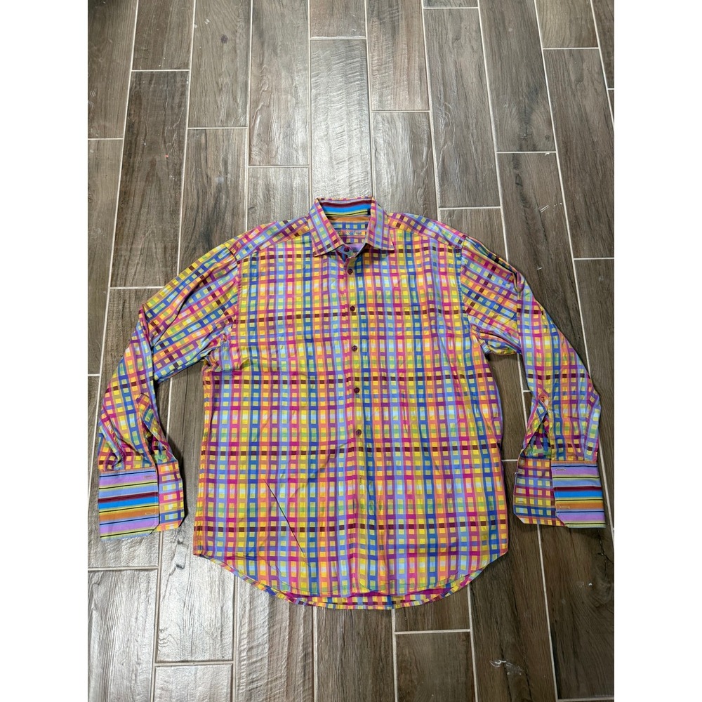 Robert Graham Mens 3XL Multi Color Grid Button Down Long Sleeve Shirt Rainbow